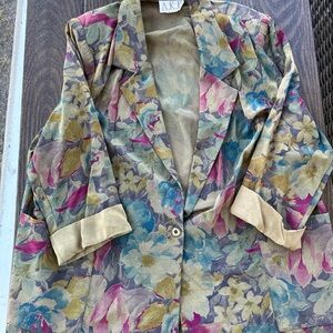 VINTAGE 80s/90s AKF New York Floral Women’s Blazer Floral 3/4 Sleeve Size 18